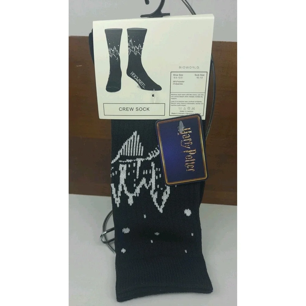 Harry Potter Hogwarts Castle Crew Socks Black Bioworld Adult Size 10-13